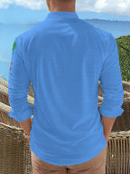 Men'S Fashion Stand Collar Long Sleeve Shirt with 11-Row Buttons Casual Versatile Top - Mixed colors