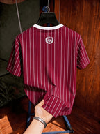 Men's Trendy Casual American Retro Drawstring Striped T-Shirt Print, Fashionable Thin Breathable T-Shirt, Machine Washable Short Sleeved Top, Suitable for Daily Commuting/Outdoor Sports/Vacation Parties/Daily Fitness And Leisure Gift Giving - Mixed Color 1