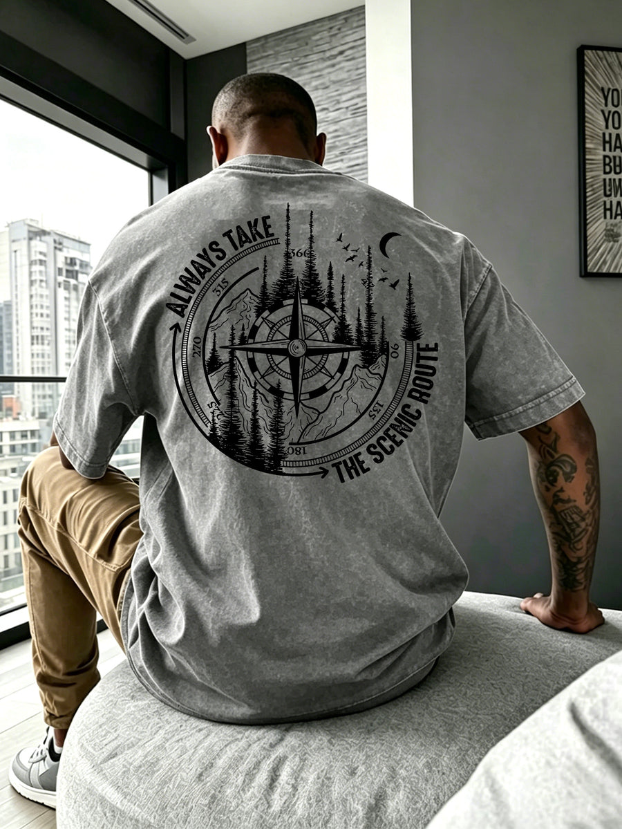 Men Heavyweight Short Sleeve T Shirt Washed Vintage Fashion Print Acid Wash Distressed Grunge Style Pure Breathable Fabric High Street Hip Hop Loose Fit Gym Fitness Workout Tops Casual Clothing 2026 - Grey