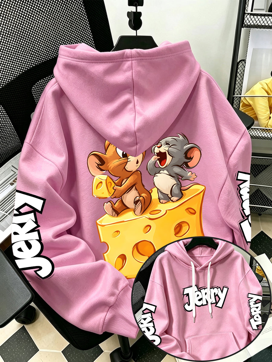 By Warner Bros., 2026 New Fun Cartoon Print, Men's Hoodie, Hooded Sweatshirt, Kangaroo Pocket and Drawstring Hat, Suitable for Daily and Outdoor Sports Wear, Autumn and Winter Warm Jacket, Fashionable Jacket - Pink Color
