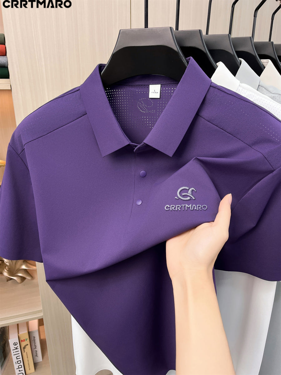 Katemar CRRTMARO Men's Short Sleeve Lapel Polo Shirt - Breathable Business Casual T-Shirt with Lapel Collar, Solid Color Suitable for Summer, Office & Semi-Formal Wear, Regular Fit Half-Sleeve (No Belt) - Purple