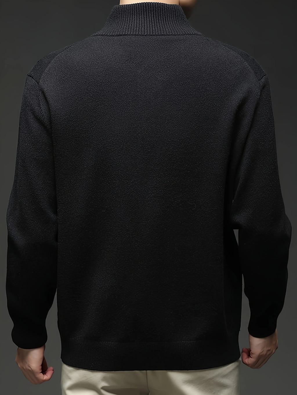 Easy Style Men'S Button-Up Knit Jacket, High-Neck Casual Sweater Coat, Fabric: 45% Acrylic, 26.9%, 22.7% Nylon, 5.4% Velvet Velvet; Stretchy Soft Sweater Outerwear, Suitable for Office And Street Casual Wear - Black
