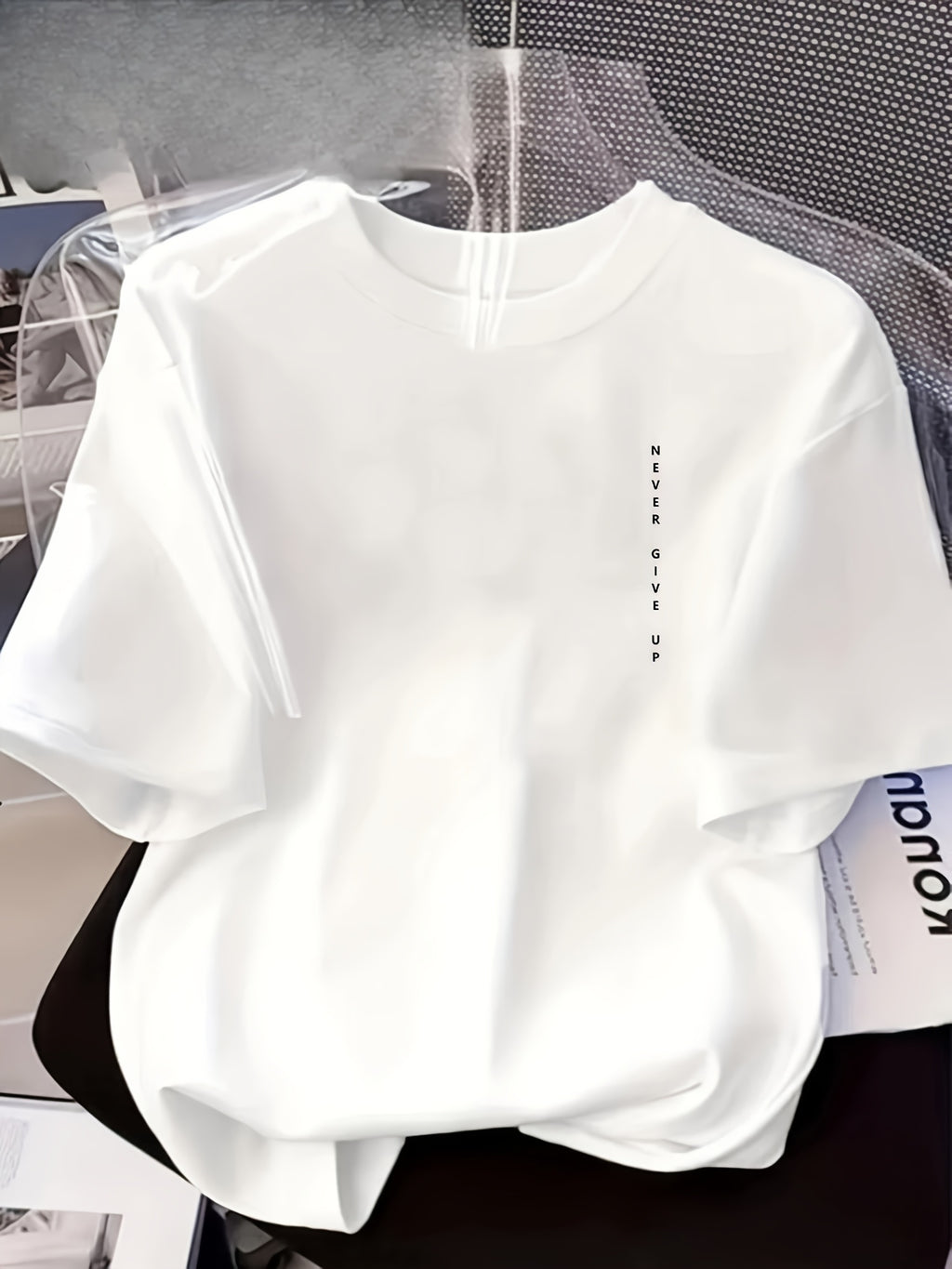 Women's Plain White Short Sleeve T-Shirt - Minimalist Round Neck Blouse Suitable for Daily Wear & Outdoor, Comfortable Stretch Polyester Fabric, Vertical Chest Print, Machine Washable Casual Top in Multiple Sizes (Regular Fit) - White