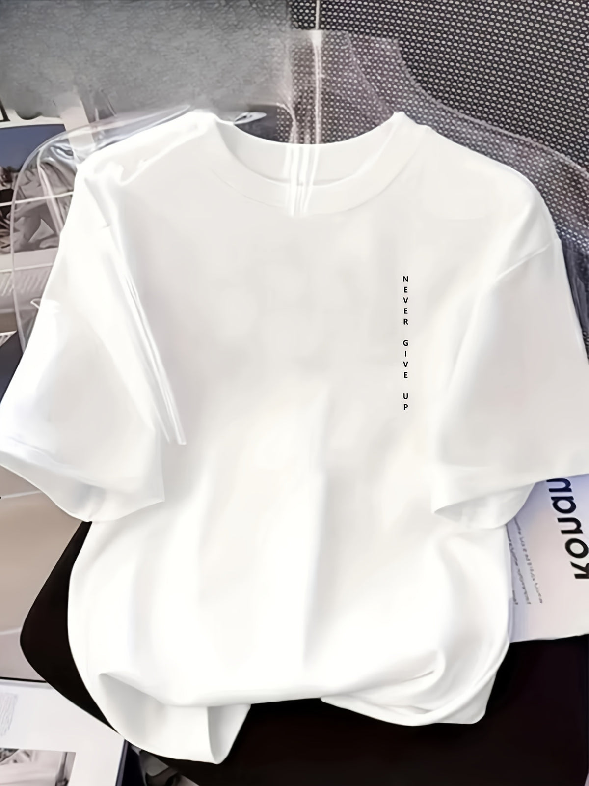 Women's Plain White Short Sleeve T-Shirt - Minimalist Round Neck Blouse Suitable for Daily Wear & Outdoor, Comfortable Stretch Polyester Fabric, Vertical Chest Print, Machine Washable Casual Top in Multiple Sizes (Regular Fit) - White