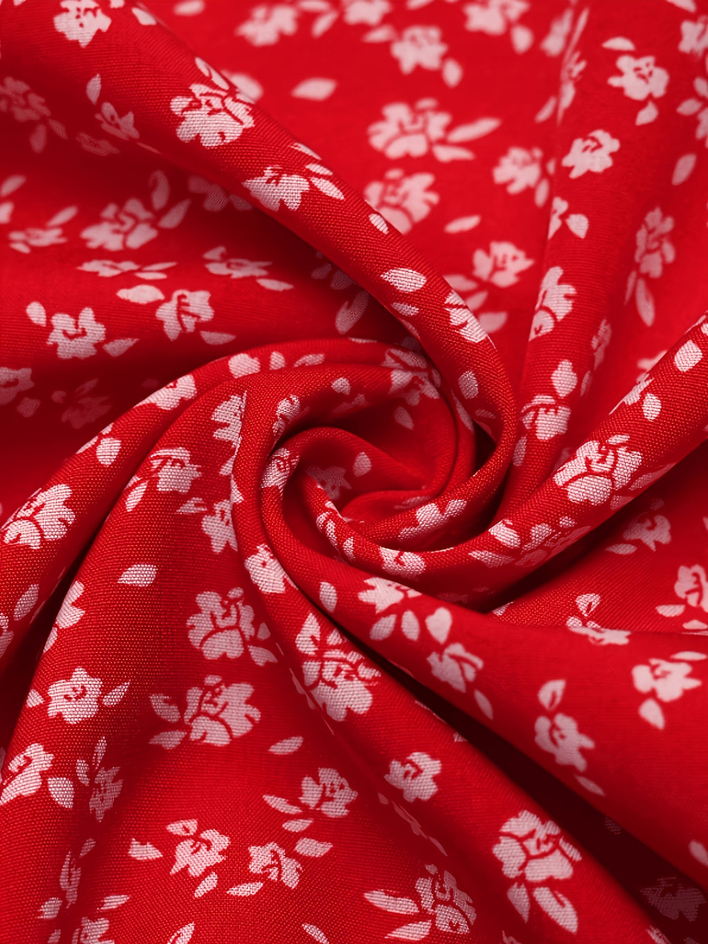 Ladies&Apos; Q4 Holiday Style Small Floral Print, Elastic Waistband A-Line Skirt - Red
