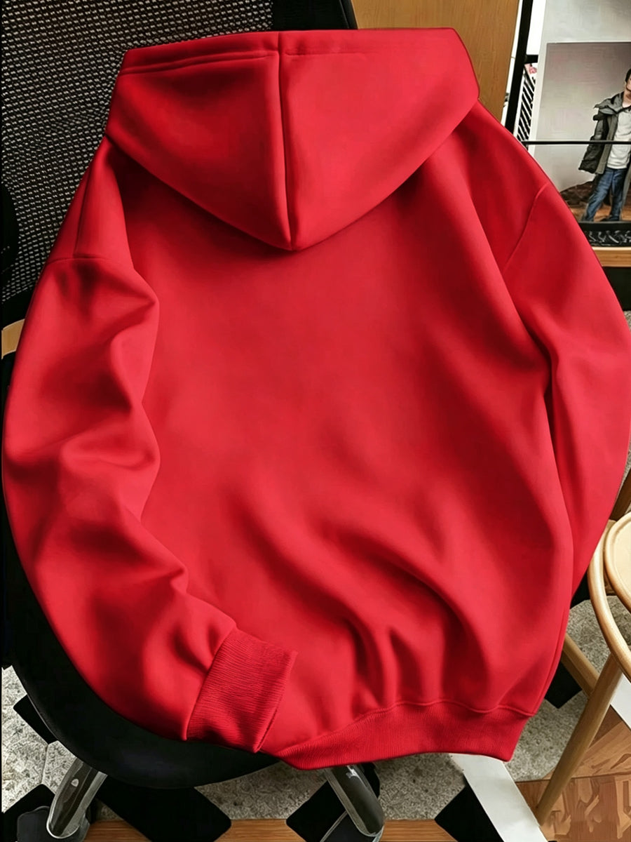 Men'S Chest Mini Small Label Print Hooded Sweatshirt Basic All-Match Men'S Black Pullover Long Sleeve Hoodie - Red