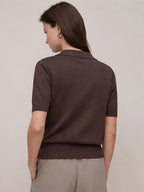 Women's Collar Rhombus Pattern Short Sleeve Top, Versatile Commuter Style for Spring and Summer - Coffee Color
