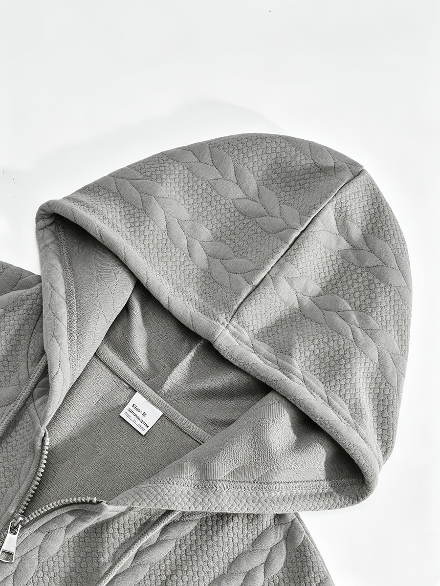 Autumn Winter Men'S Thick Jacquard Long Sleeve Cardigan Hoodie, Comfortable Warm Fabric with Trendy Print, Suitable for Daily Outings, Outdoor Sports, Travel, And Vacation, Lightweight Comfortable Regular Fit, Ideal for Beach, Hiking, Evening Wear - Light Grey