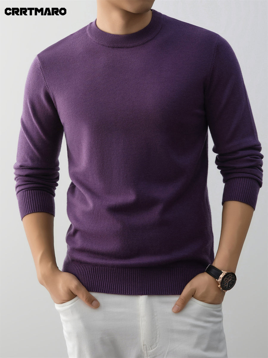 Men's Crew Neck Pullover Sweater, Warm Casual Layering Top for Fall and Winter - Purple