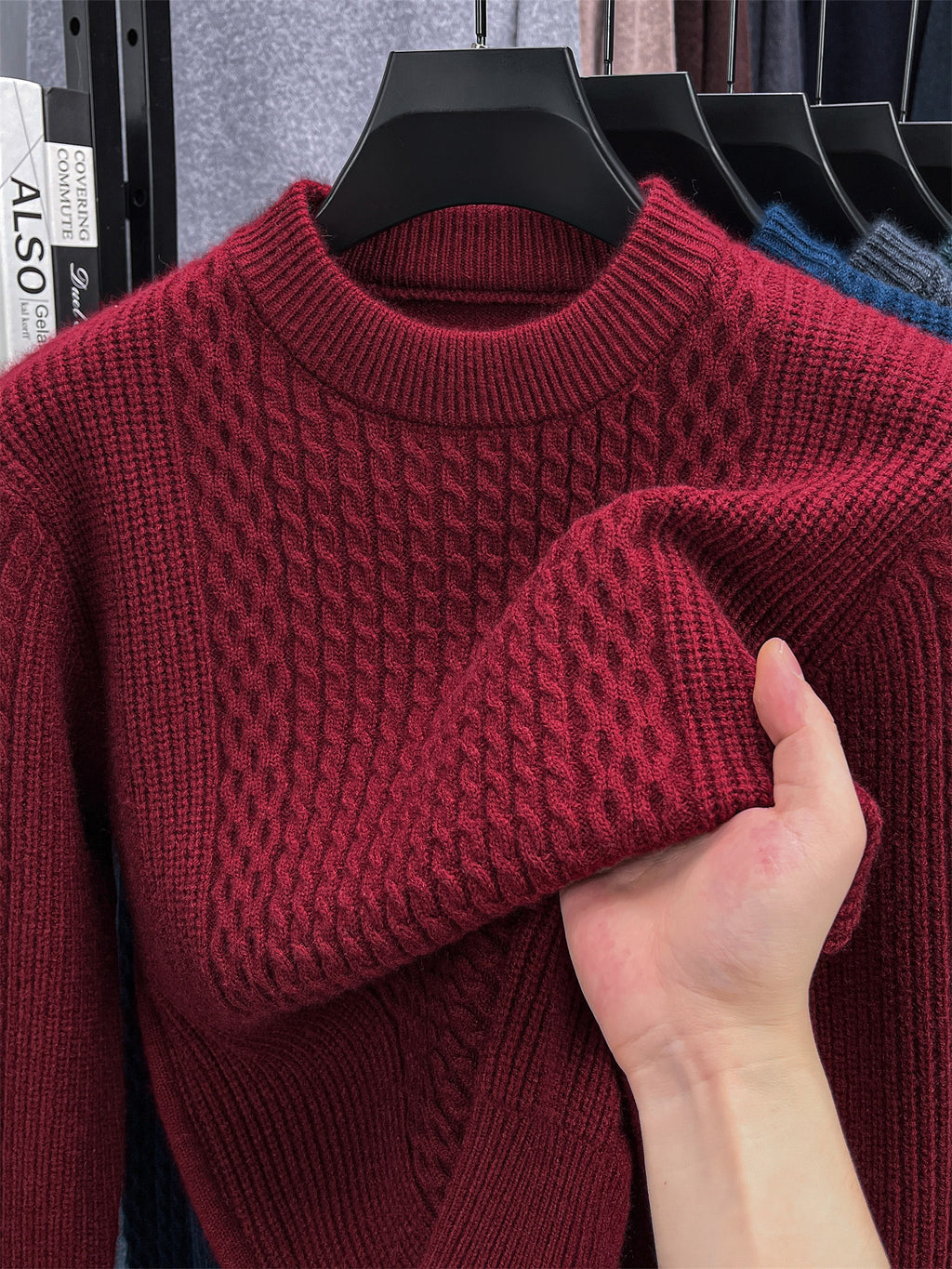 Autumn/Winter Knitted Solid Color Crew Neck Sweater, Basic Knit Pullover, Men's Fashion Long Sleeve Knitwear, All Sizes - Burgundy color