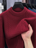 Autumn/Winter Knitted Solid Color Crew Neck Sweater, Basic Knit Pullover, Men's Fashion Long Sleeve Knitwear, All Sizes - Burgundy color