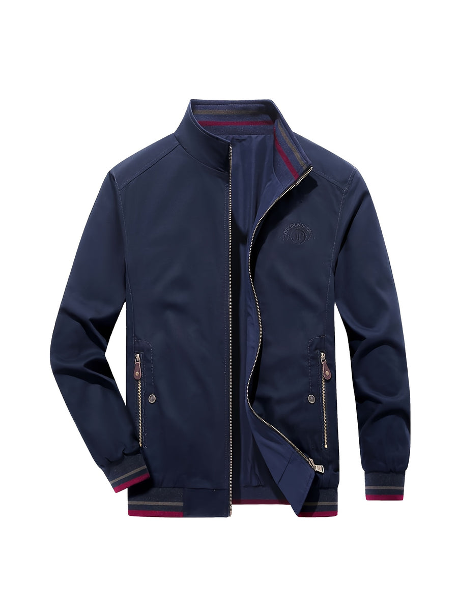 Reversible Stand-Up Collar Jacket, Spring/Autumn Casual Easy Men'S Versatile Outerwear - Deep Blue