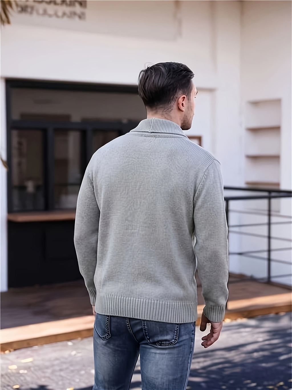 Autumn Winter Men'S New Warm Fashion Versatile Cardigan Sweater Light Mature Old Money Business Style Classic Jacquard Solid Color Green Apple Collar Button-Up Cardigan Knit Sweater Office Work School Commute Vacation Party - Light Grey