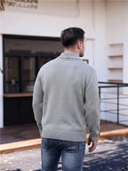 Autumn Winter Men'S New Warm Fashion Versatile Cardigan Sweater Light Mature Old Money Business Style Classic Jacquard Solid Color Green Apple Collar Button-Up Cardigan Knit Sweater Office Work School Commute Vacation Party - Light Grey