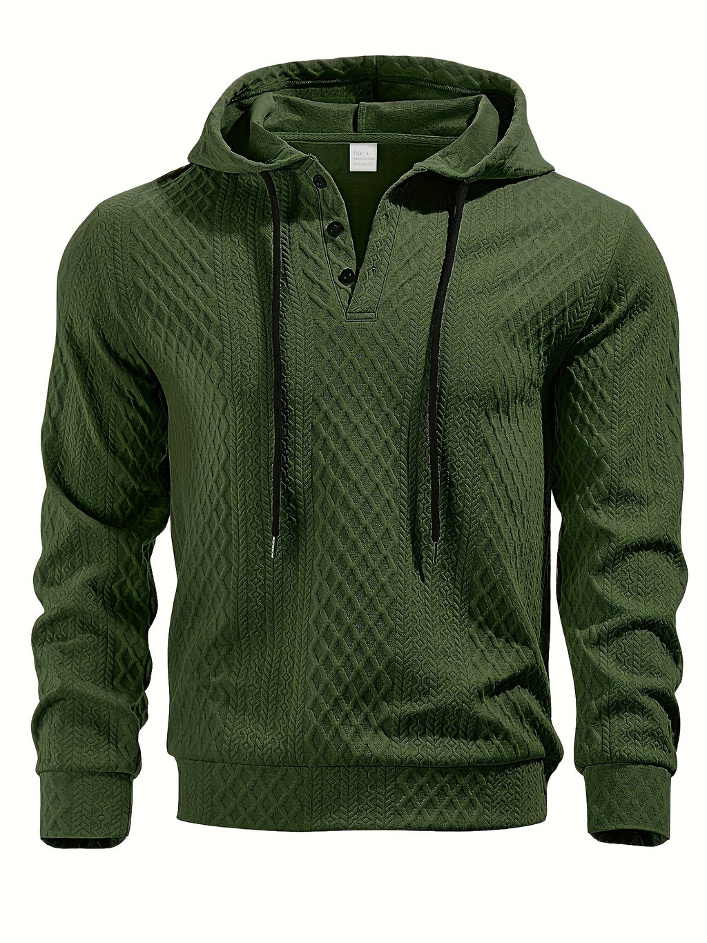 New Men'S Casual Fashion Athletic Cool Versatile Trendy Stylish 3D Jacquard Fabric Two-Button Hooded High Street Popular Sweatshirt - Olive Green