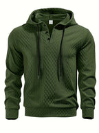 New Men'S Casual Fashion Athletic Cool Versatile Trendy Stylish 3D Jacquard Fabric Two-Button Hooded High Street Popular Sweatshirt - Olive Green