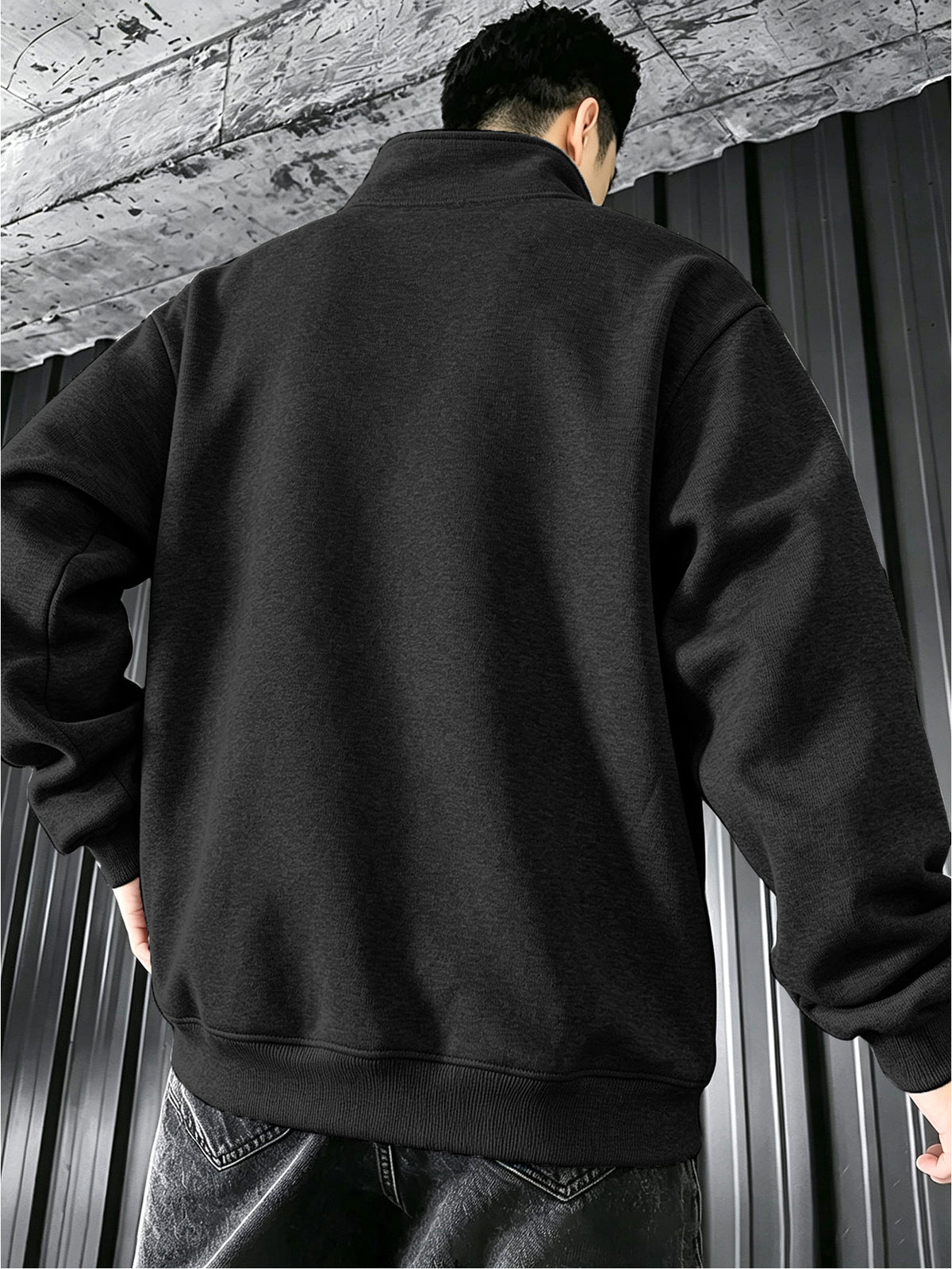 Men's Stand Collar Jacket Outerwear for Outdoor Commuting, Simple Casual Long Sleeve Spring/Autumn Pocket Style with Ribbed Cuffs, Full Zipper Closure, Side Zipper Pockets, Cardigan Jacket - Dark Gray