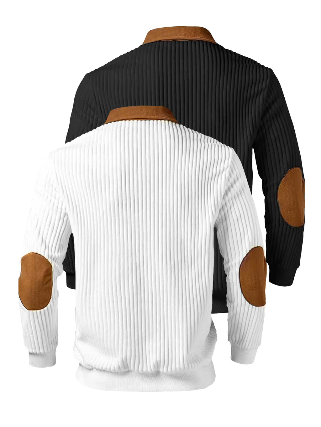 Christmas Men's Gift 2pcs Set: Men's Casual High-Turning-Head Ribbed Half-Zip Stand Collar Pullover - Color-Block Long Sleeve Pullover with Contrasting Color Design, Versatile for Daily Wear, Casual and Sporty Layering Style, Multiple Pieces - Black+White