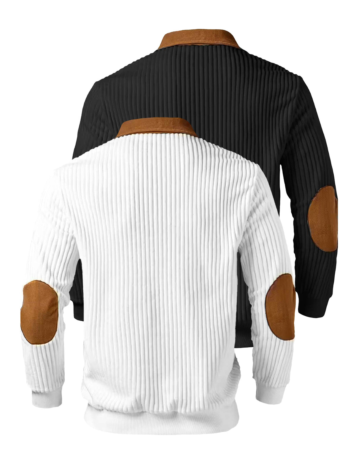 Christmas Men's Gift 2pcs Set: Men's Casual High-Turning-Head Ribbed Half-Zip Stand Collar Pullover - Color-Block Long Sleeve Pullover with Contrasting Color Design, Versatile for Daily Wear, Casual and Sporty Layering Style, Multiple Pieces - Black+White