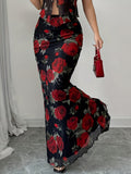 Women'S Elegant Slim Rose Print Fishtail Skirt Suitable for Party Dresses, Gatherings, Banquets, Single Piece Skirt - Multicolor