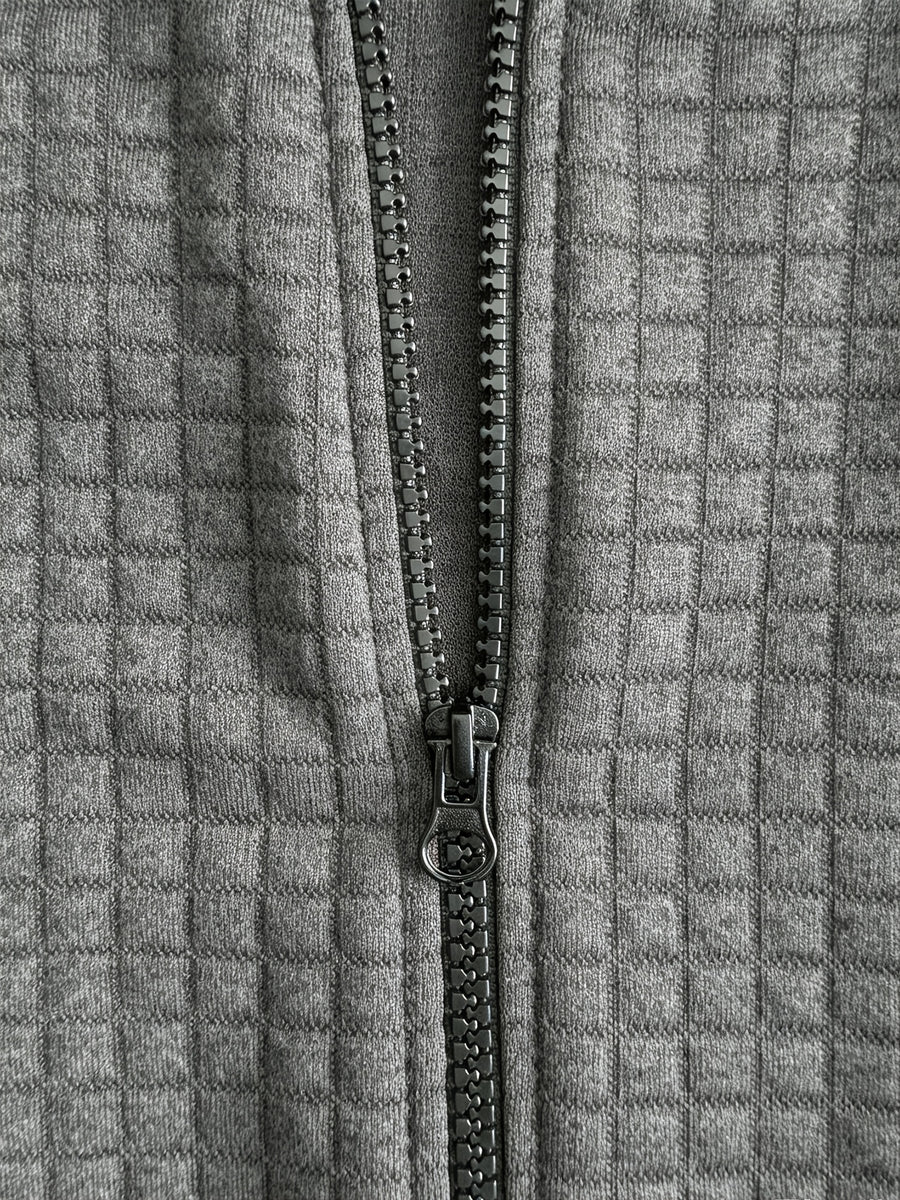 Men'S Hooded Knit Cardigan, Small Checkered Jacquard Zipper Hoodie, Knit Hooded Sweater, Comfortable And Warm, Essential for Autumn And Winter Outdoors, Suitable for Outings And Daily Home Wear - Dark Gray