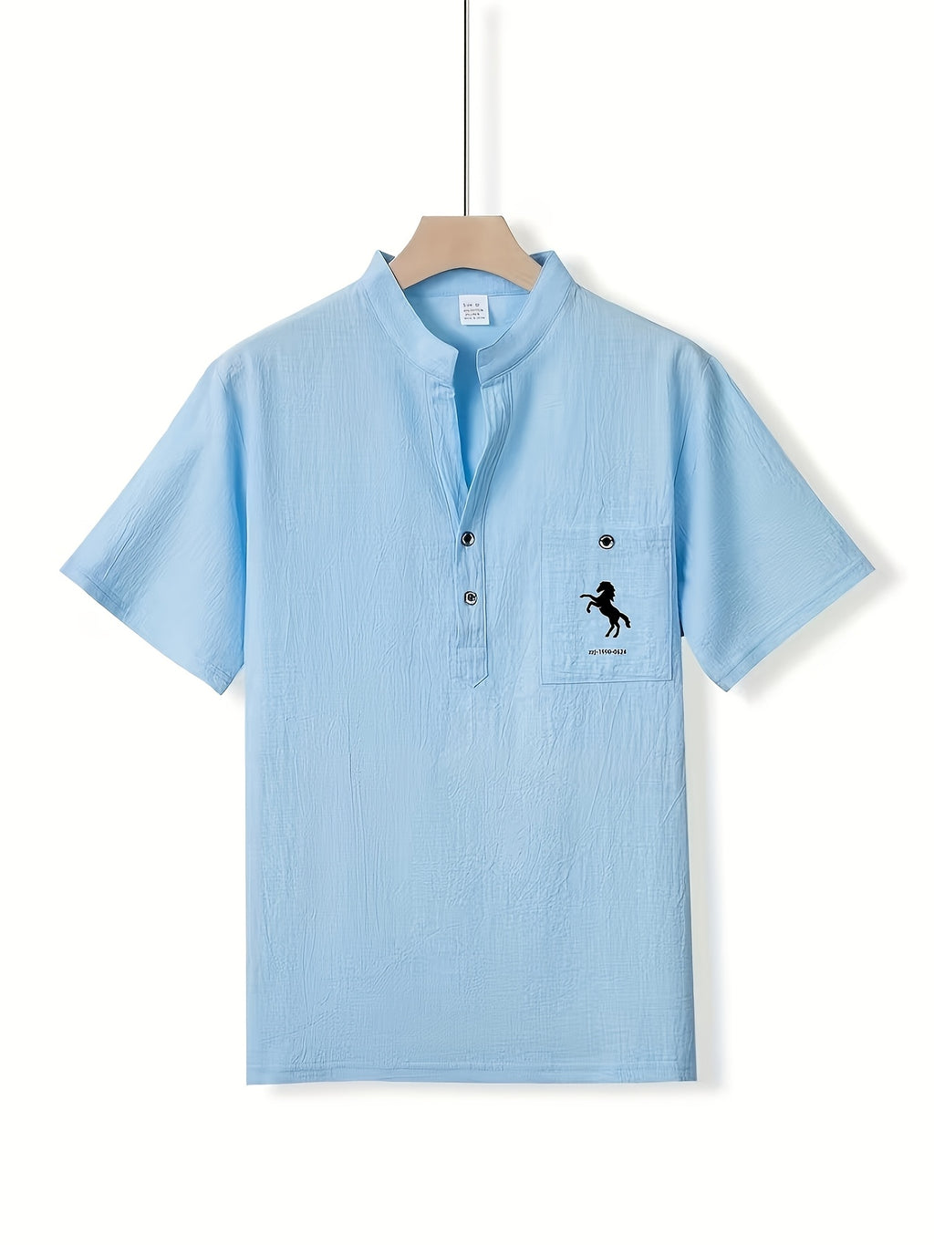 [Shule Shui OBM]New Men's Casual Henley Shirt Suitable for Parties and Dates - Sky Blue