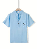 [Shule Shui OBM]New Men's Casual Henley Shirt Suitable for Parties and Dates - Sky Blue