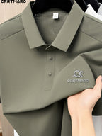 Katemar CRRTMARO Men's Short Sleeve Lapel Polo Shirt - Breathable Business Casual T-Shirt with Lapel Collar, Solid Color Suitable for Summer, Office & Semi-Formal Wear, Regular Fit Half-Sleeve (No Belt) - fern green