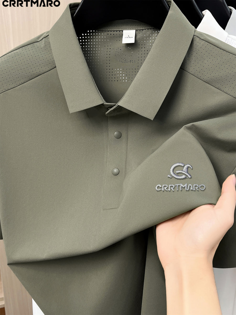Katemar CRRTMARO Men's Short Sleeve Lapel Polo Shirt - Breathable Business Casual T-Shirt with Lapel Collar, Solid Color Suitable for Summer, Office & Semi-Formal Wear, Regular Fit Half-Sleeve (No Belt) - fern green