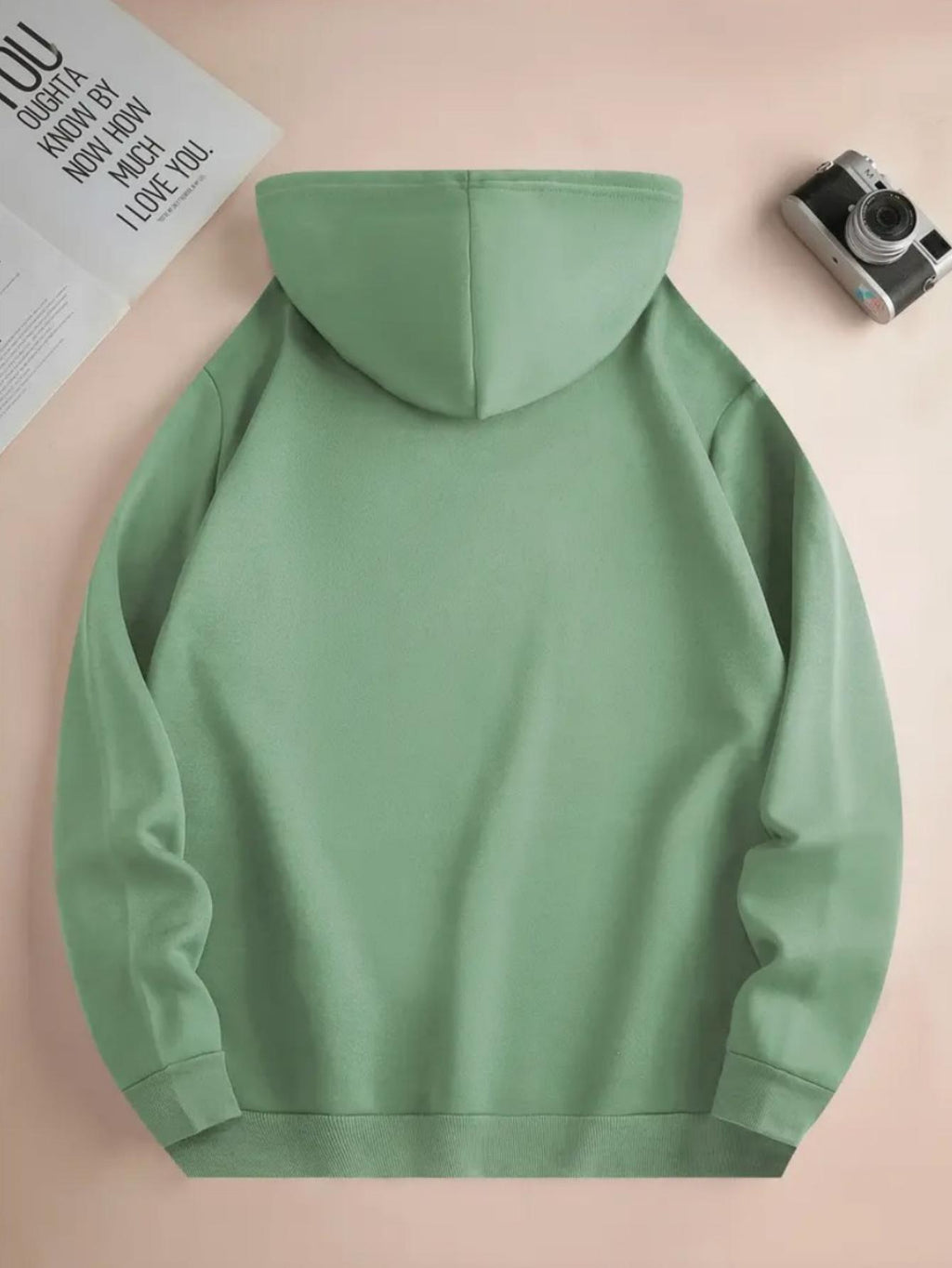 Cute Style Mickey Minnie Face Print Japanese Hooded Sweatshirt, Casual Comfortable Kangaroo Pocket Pullover Top - Olive Green