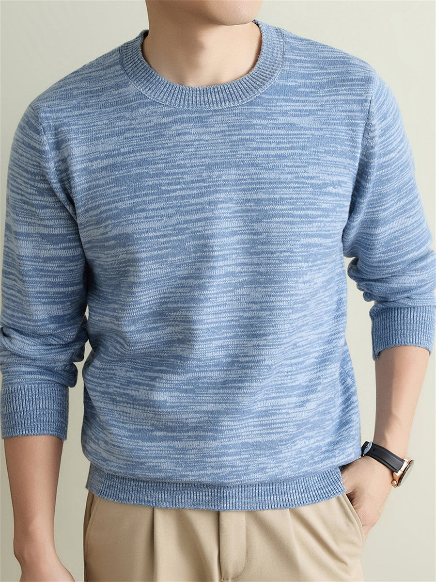 Autumn Winter Knit 3D Solid Round Neck Sweater, Basic Knit Pullover Top for Men, Fashionable Long Sleeve Sweater, Size Y - Light Blue