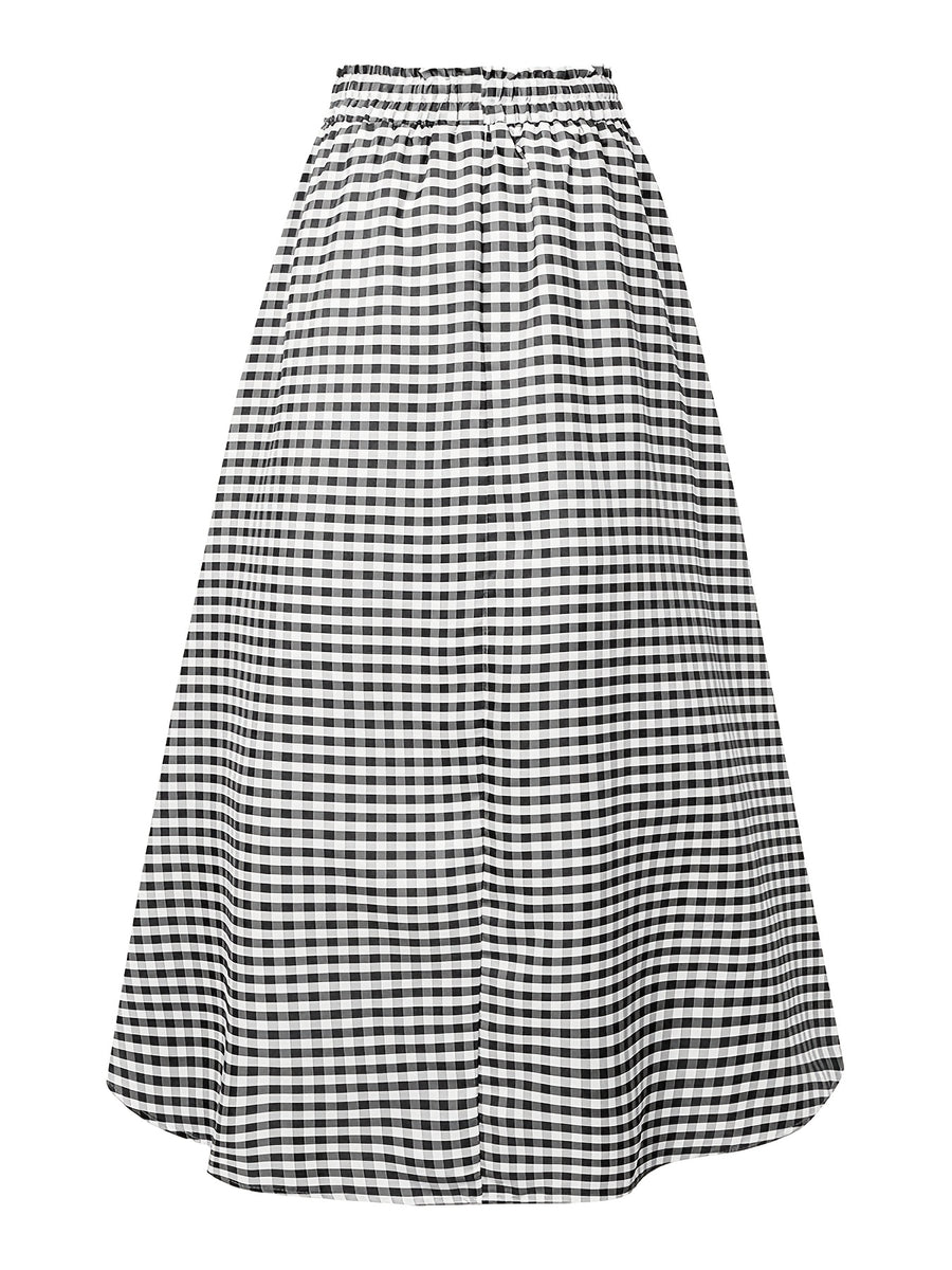 Women'S Elegant Fashion Casual Skirt, A-Line Irregular Checkered Print High-Waist Skirt, Cute And Trendy Versatile Skirt, Comfortable Fabric, Machine Washable, Suitable for Travel, Vacation, And Outings - Black