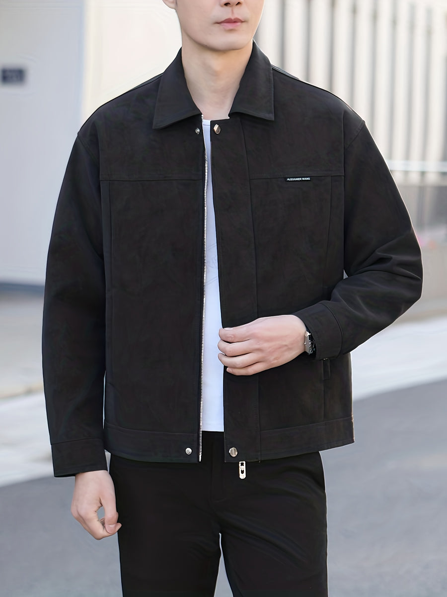 Men's Spring/Autumn Lapel PU Leather Business Casual Short PU Jacket Outerwear - Black