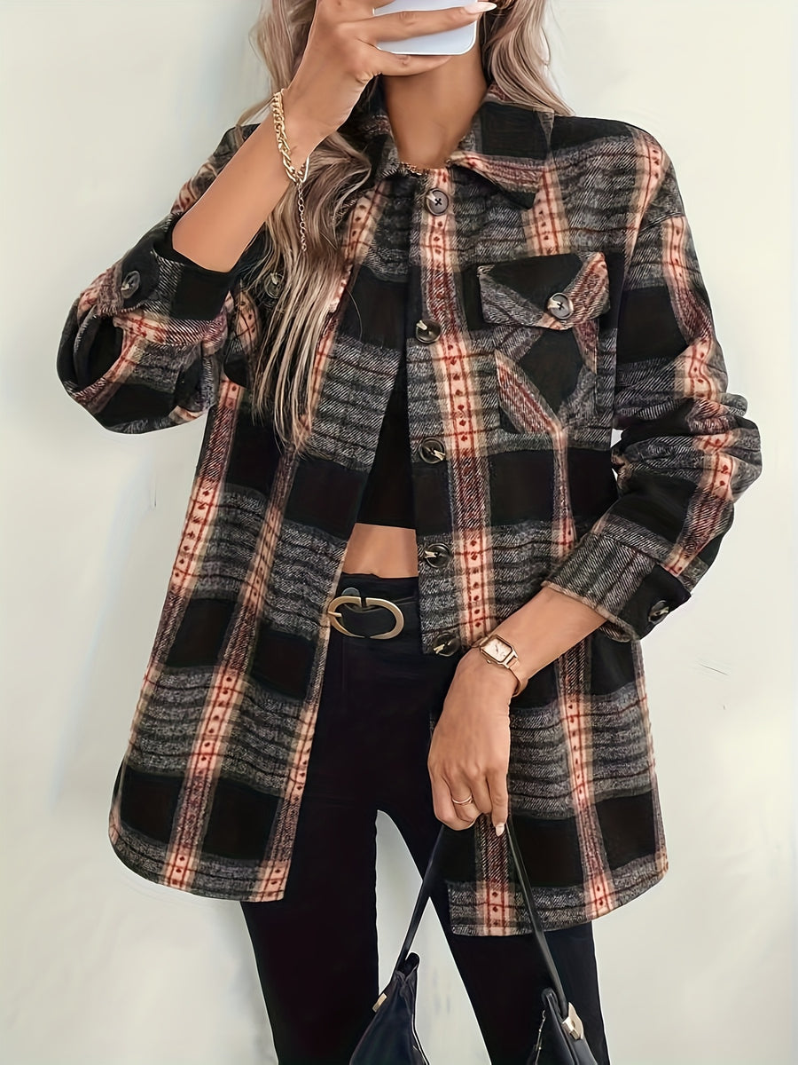 Plaid Print Composite Plush Casual Women'S Fall Winter Style Shirt Jacket () - Mixed colors