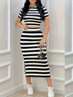 Women'S Fashion Elegant Striped Print Skirt Set - Mixed colors