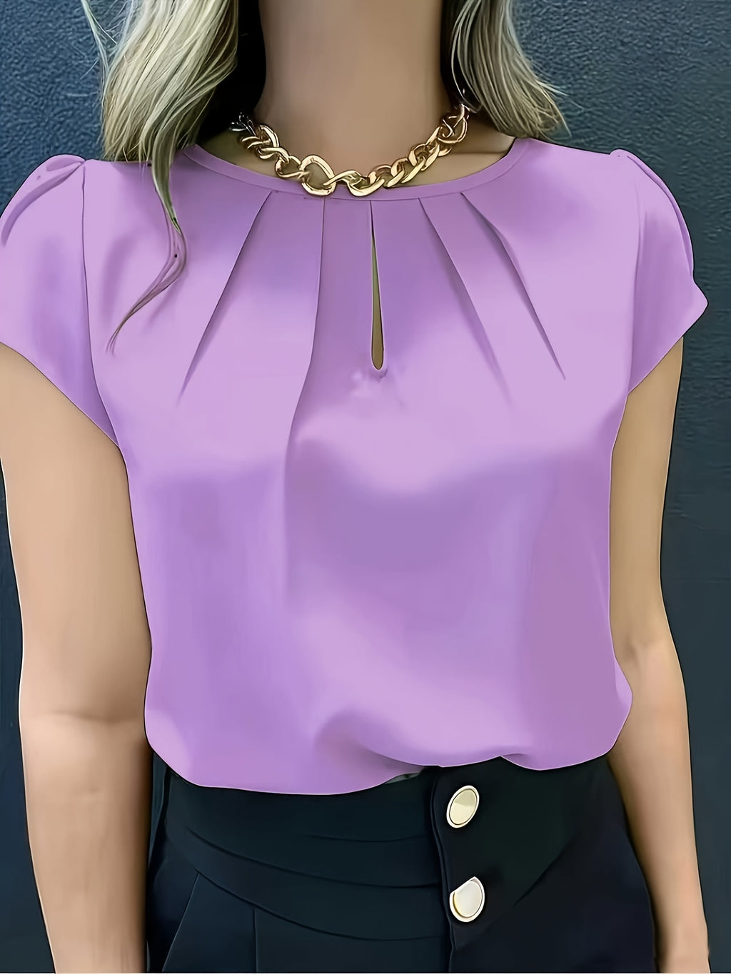 Elegant Fashion Solid Color Round Neck Top for Women - Violet