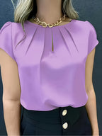 Elegant Fashion Solid Color Round Neck Top for Women - Violet