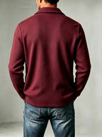 Men's New Spring, Autumn, and Winter Collection: Twill Textured Fabric Single-Breasted Notched Lapel Cardigan with Double Pockets, a Versatile Long-Sleeve Business Casual Outerwear. Soft, Comfortable, and Stylish Knitted Solid-Color Jacket - Burgundy