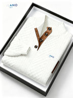 MILANO Italian Stand Collar Men'S Sweater Autumn Winter Jacquard Diamond Check Business Casual Half-Button Pullover, Knit - White