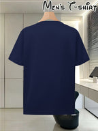 Polo Riding Multi-Person Equestrian Event Pattern Men'S T-Shirt, Outdoor Casual Sports Outing Trendy Loose Short Sleeve - Navy Color