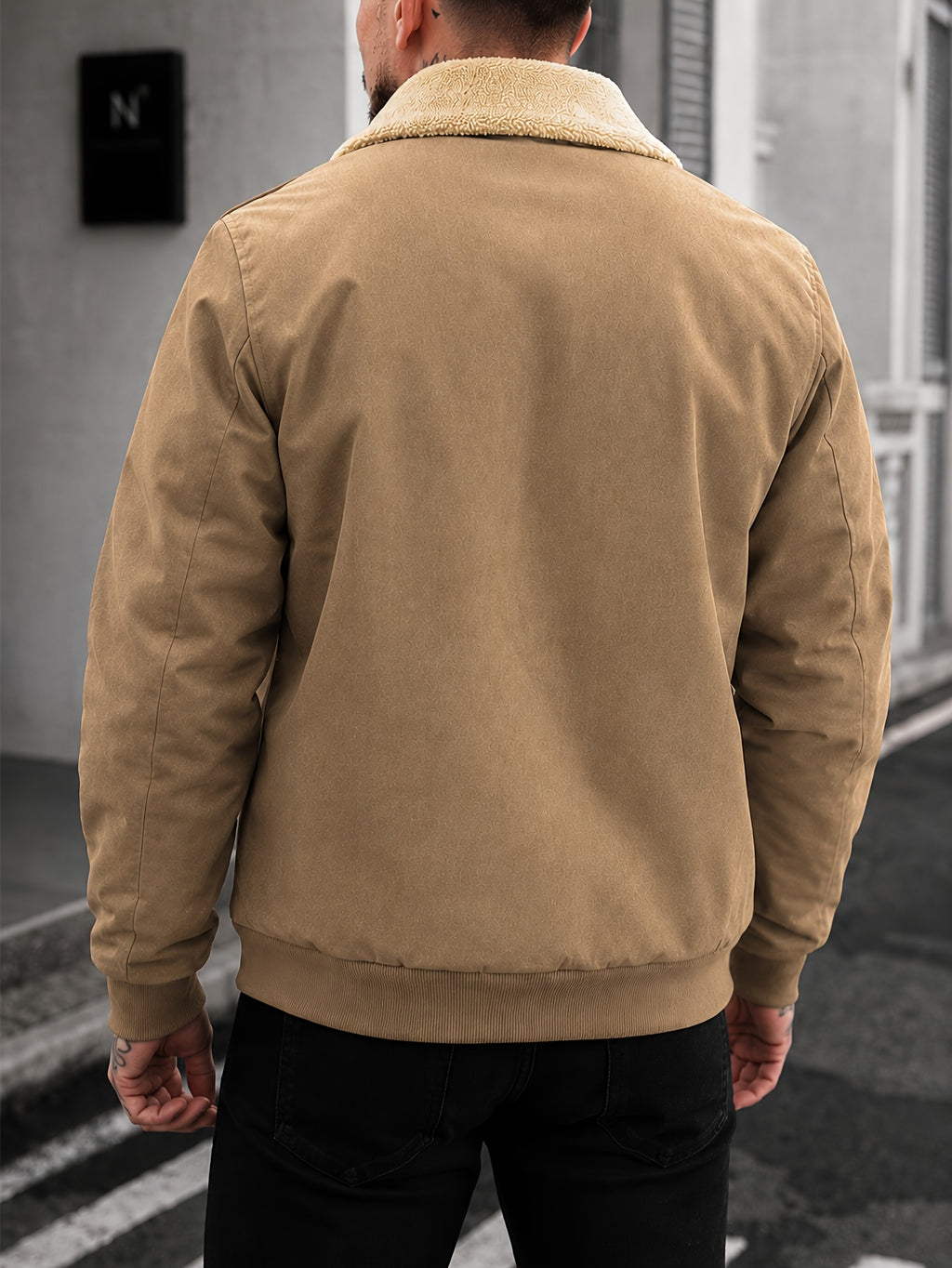 Men's Lapel -Lined Workwear Jacket with Shoulder Epaulettes, Double Pockets, Thickened Padded Coat for Winter, Vintage Motorcycle Style Stretch Cuff Cold-Proof Outerwear - 6026 - Khaki