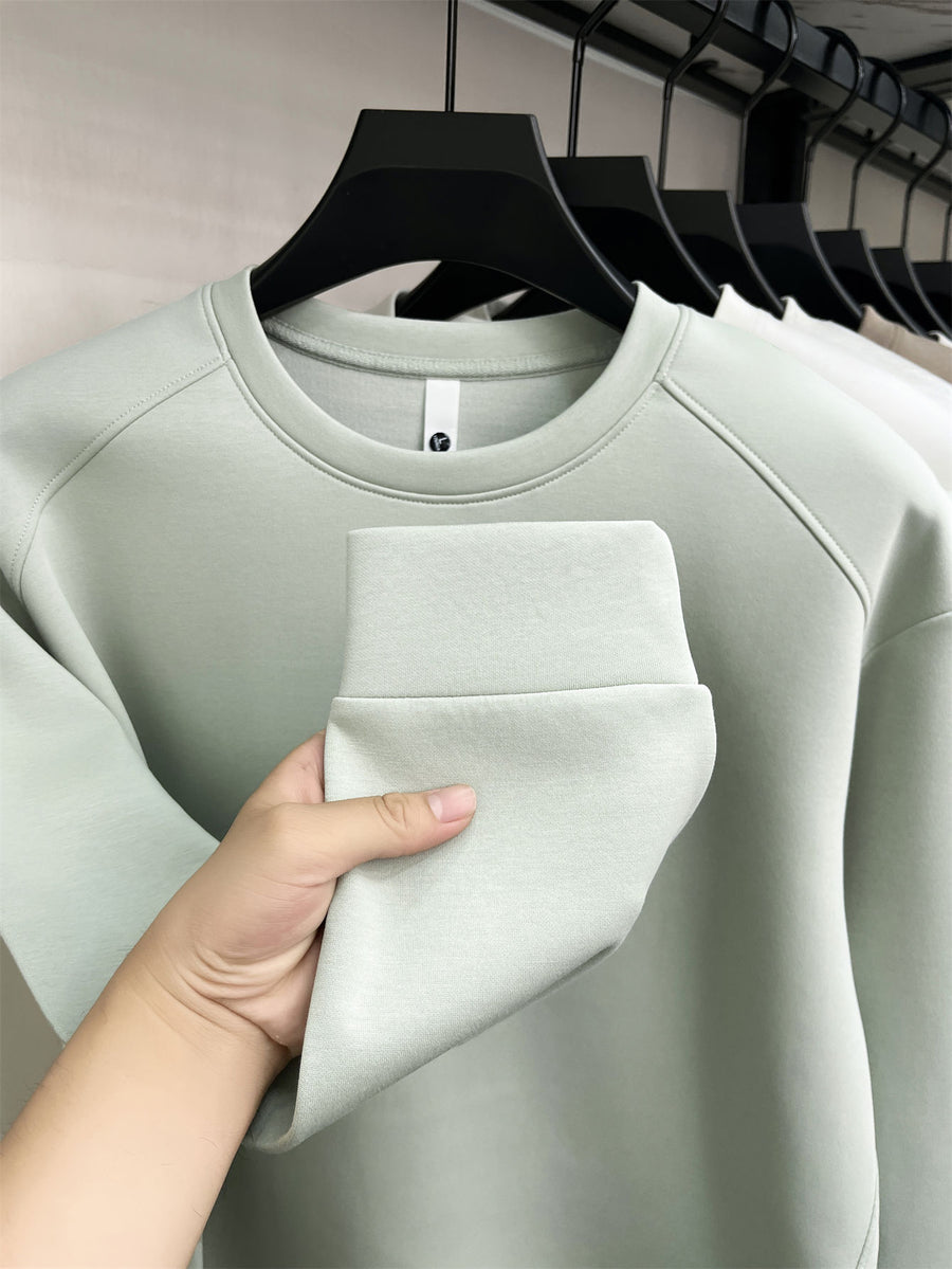 Men's Solid-colored Round-neck Sweatshirt - Pea Green Color