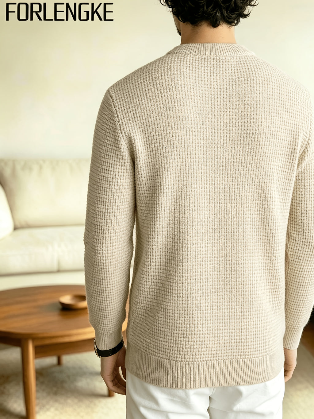FORLENGKE Men Business Casual Henley Collar Cable Knit Sweater, Soft Warm Long Sleeve Pullover Tops for Autumn Winter Office Daily Wear - Flower Rice