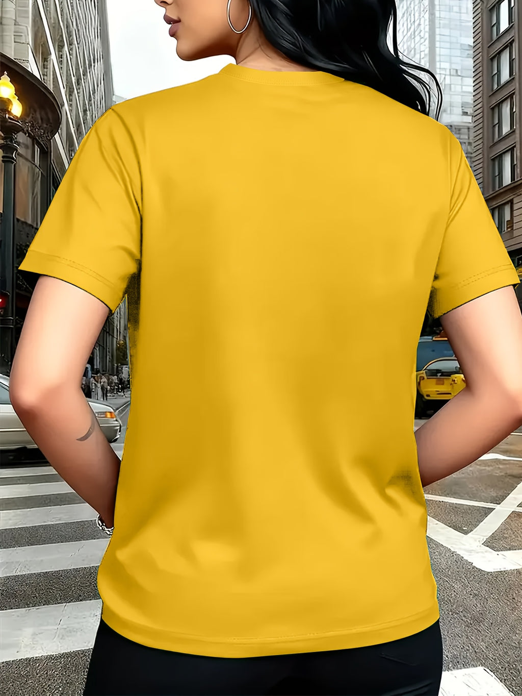 Color Series - Multicolor Light And Dark Gradient Easy Fresh Style Rose Pattern Printed T-Shirt, Casual Outing Wear, Single Wear Or Layered with Jacket, Multi-Layered, Suitable for Travel Vacation, Casual, Free And Unrestrained, Sister Outfit - Yellow