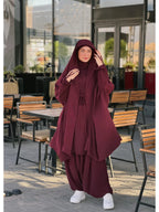 New Women's Middle Eastern Dubai Turkish Abaya Headscarf Matching S Casual Pants Set P303 - Burgundy