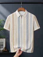 Men'S Digital Print Zipper Collar Short Sleeve Polo Shirt Casual Fashion Street Style Beige Blue Brown Stripe T-Shirt Summer Autumn Outdoor Wear - Mixed colors