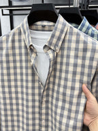Men's Loose-Fit Thin Plaid Long-Sleeve Shirt for Spring, Summer, and Autumn, New Fashionable Casual Shirt for Young and Middle-Aged Men, Damai - Gray Grid