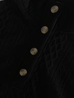 Men's Stand Collar Textured Jacquard Knit Henley Shirt with Light Luxury Buckle Patchwork, Long Sleeve Autumn/Winter Business Top - Black