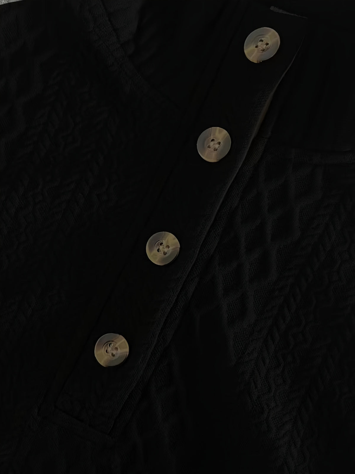 Men's Stand Collar Textured Jacquard Knit Henley Shirt with Light Luxury Buckle Patchwork, Long Sleeve Autumn/Winter Business Top - Black
