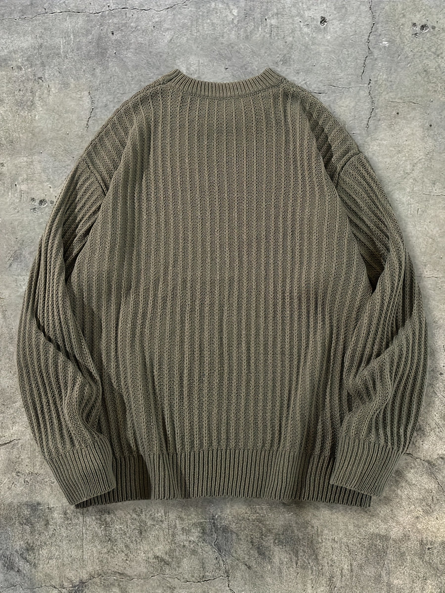 New Spring/Autumn/Winter Men's Unisex Academic Casual Style Textured Pattern Loose-Fit Versatile Long-Sleeve Pullover Crew Neck Knit Sweater Top - Green